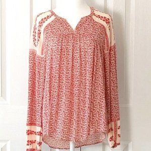 LUCKY BRAND Women's Pull-on Long Sleeve Top Blouse  Size M  Red White Print